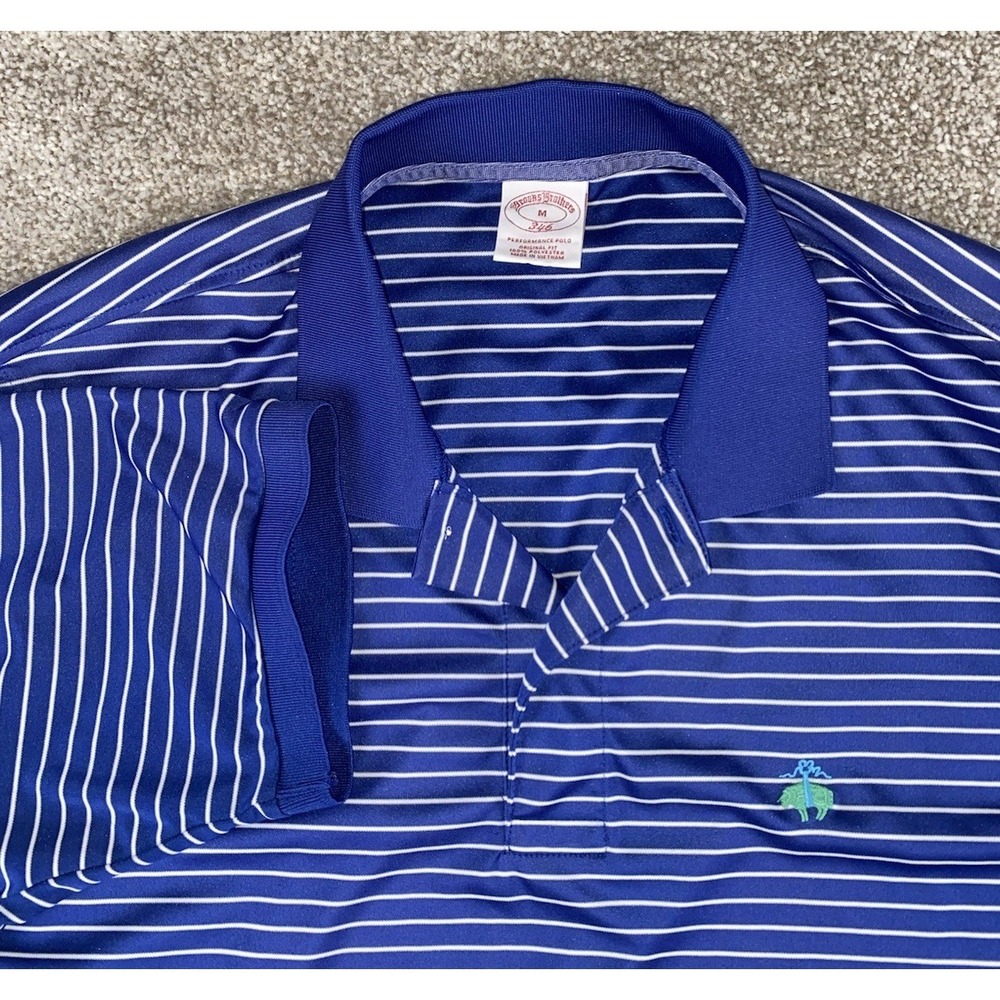 Brooks Brothers Performance Polo Polyester Blue Striped Green Lamb Golfing Men M
